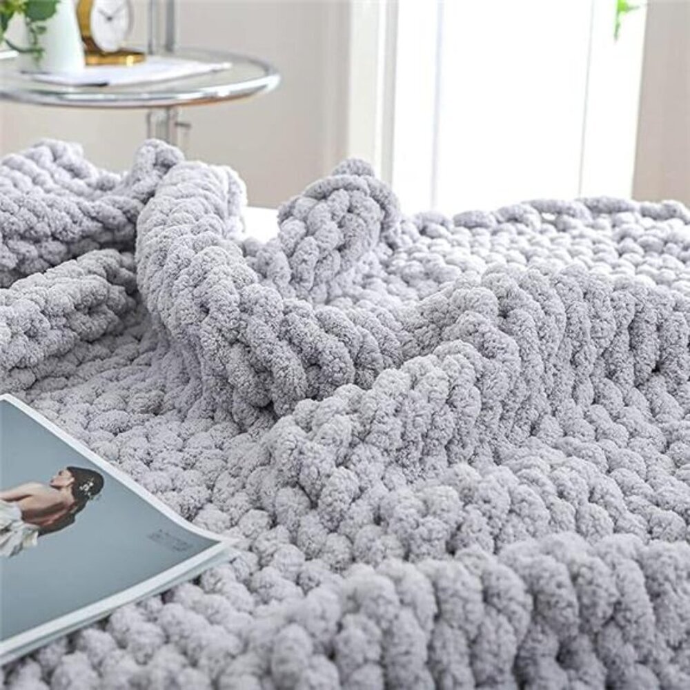 Chunky Knit Blanket Throw 51"x63", 100% Hand Knitted Chenille Throw Blanket - Picture 8 of 8
